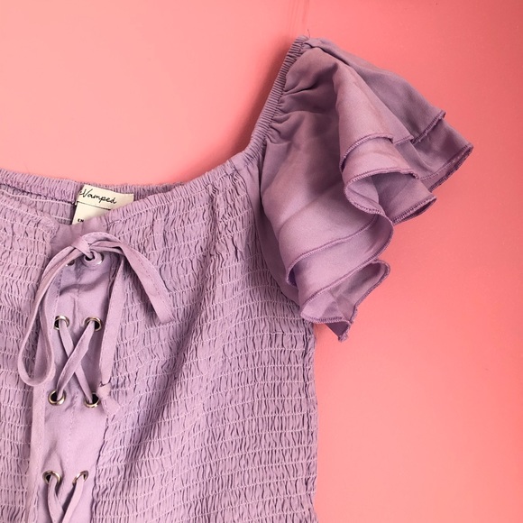 Purple Off-the-Shoulder Top with Ruffles - Picture 3 of 11